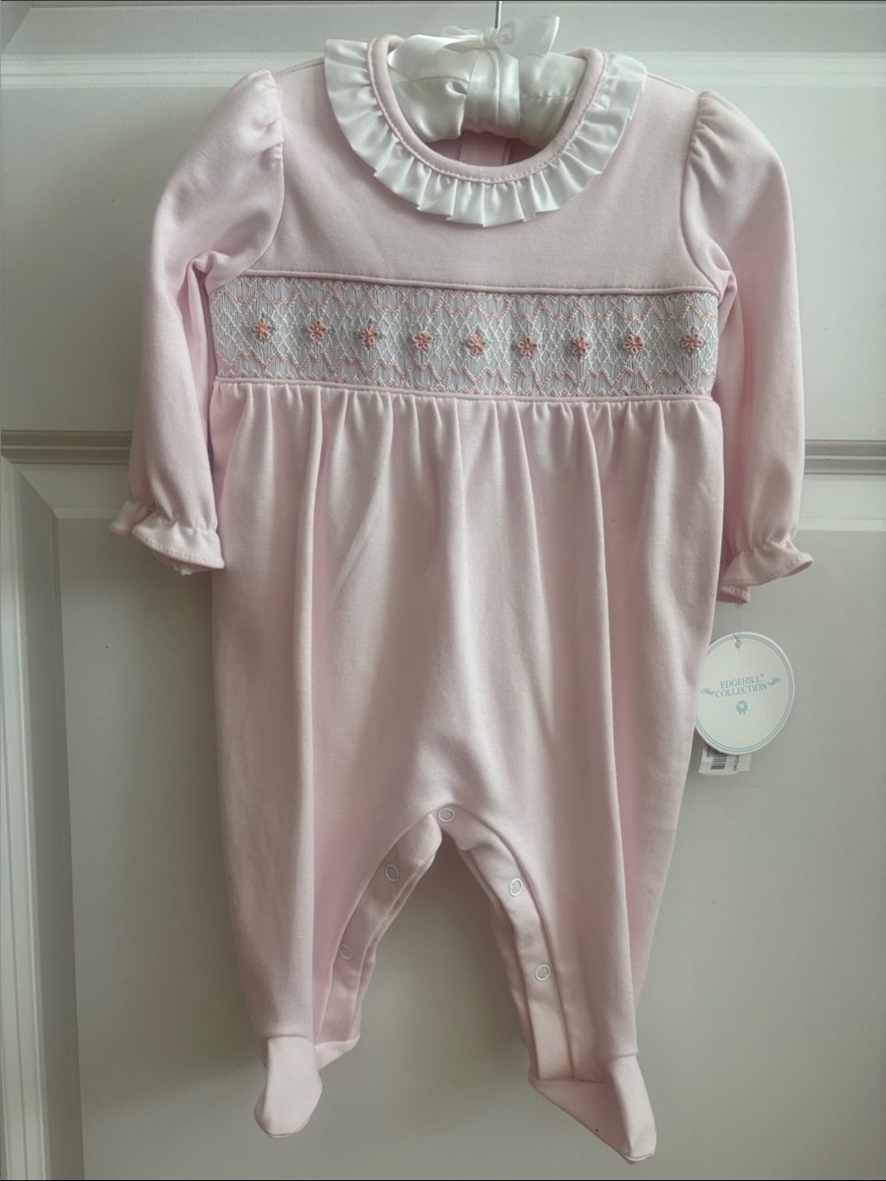 NWT baby girl Smocked Footed Romper Ruffle Collar Edgehill Collection 6m